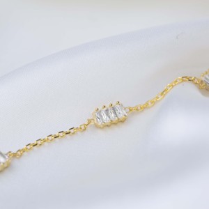 <b>Charm</b> Bracelet Rectangle Baguette CZ Stone Turkish Handmade Wholesale 925 Sterling Silver Jewelry - Product Image 2