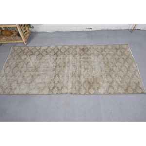 Vintage Boho Style Wool <b>Rug</b> Beige Black Patchwork Design Handmade 2.9 X 6.5 ft Viscose for <b>Bedroom</b> Bed Size 4m Wide Latex - Product Image 3