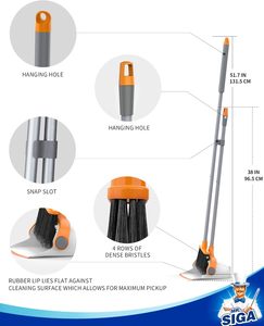 Ensemble balai et pelle MR.SIGA avec manche long réglable, blanc et orange - Product Image 2