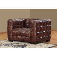 Canapé Chesterfield moderne une place en cuir véritable marron, 100% bois, capitonné, avec fonctions de massage, design de luxe pour appartement