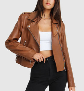 Chaqueta de Cuero Genuino de Oveja para Mujer al por Mayor, Chaqueta de Motocicleta de Lujo para Dama con Forro de Algodón Ecológico, a la Moda - Product Image 2