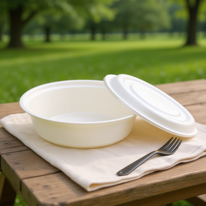 38 oz (1125ml) Biodegradable Cornstarch Disposable <b>Bowl</b> <b>with</b> <b>Lid</b> - Product Image 3