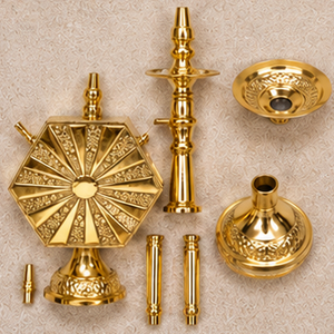Mesa de centro de latón forjado a mano con diseño futurista para cachimba |   Pipa de shisha decorativa hexagonal |   Cachimba de Latón Hecha a Mano - Product Image 5