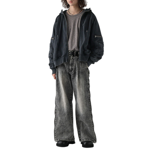 ชุดแทรคสูทผู้ชายทรงโอเวอร์ไซส์ผ้าคอตตอนหนานุ่มคุณภาพสูง สไตล์วินเทจ แต่งลายปะติด พร้อมกระเป๋าซิปแบบคาร์โก้ - Product Image 5