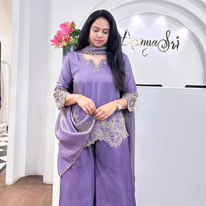 Dernier styliste indien élégant Style pakistanais broderie séquence travail Sharara Plazzo costume pour les femmes pour la fête de mariage d'été - Product Image 1