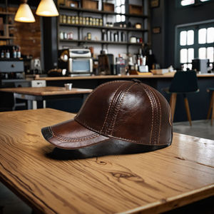 Gorra de béisbol de cuero importado, cálida, delgada, de seis paneles, estilo vintage, deportiva, transpirable, personalizable, estampada, elegante, informal, para exteriores. - Product Image 2