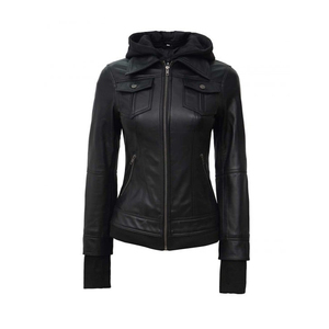 Veste d'hiver respirante à manches longues en cuir véritable pour femmes Logo frontal personnalisable Traitement tricoté Motif uni - Product Image 6