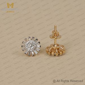 Joyería Fina al por Mayor, Pendientes de Oro de 14k con Diamantes Baguette y Cierre de Rosca, 10 mm, Estilo Moderno, Adecuado para Compromiso, Oro Natural - Product Image 6