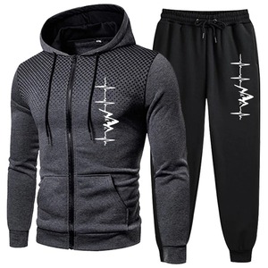 Survêtement fermeture éclair manteau haut sweats à capuche pantalons de survêtement hommes sweat Jogging 100% coton haute qualité en plein air automne hiver Offres Spéciales - Product Image 4