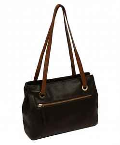 Sac fourre-tout en cuir véritable brun foncé pour femmes, sac à bandoulière bicolore, sac à main de travail à trois compartiments, USA - Product Image 1