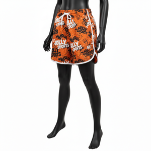 Shorts Deportivos para Mujer, 200 GSM, Nailon y Spandex, Color Naranja Brillante, Panel Lateral con Estampado Personalizado, Logotipo Impreso - Product Image 4