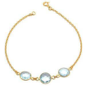 Pulsera de cadena triplete de oro con piedras preciosas de cristal azul, pulsera de cadena de oro delicado con tres piedras de cristal azul - Product Image 1