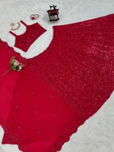 Lehenga Choli moderne pour soirée, en tissu de soie chinon, séchage rapide, jusqu'à la taille 44, avec doublure intérieure - Product Image 5