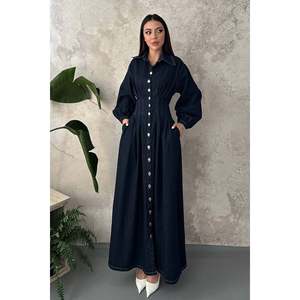 Vestido de Mujer Elisa Fashion Mavi Belden Pileli Kot - Azul - Product Image 2