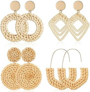 Pendientes de ratán hechos a mano de 100 por ciento de ratán natural, elegantes pendientes de ratán de Vietnam perfectos para boutiques de Navidad - Product Image 1