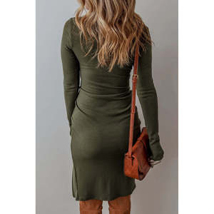 Mini Abito a Maniche Lunghe con Spacco, Collo a V, Tinta Unita, Silhouette Aderente a Tubino, Sexy, Stile Casual da Club, in Spandex Jacquard per Estate e Inverno - Product Image 5