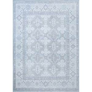 Tapis en laine noué à la main Erbe Blue 9x12 rectangulaire à motif médaillon puzzle pour la maison, le salon, le couloir, l'entrée, l'utilisation en voiture - Modèle LNLP-06 - Product Image 1