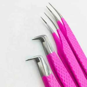 Ensemble de pinces à cils professionnelles en acier inoxydable à marque privée, nettoyeur de sourcils, poignée en plastique, pinces à fibres pointues, cils - Product Image 4