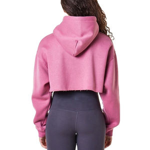 Haute qualité hiver femmes Fitness haut court à capuche avec Logo avant coton mélangé tissu polaire manches longues - Product Image 5