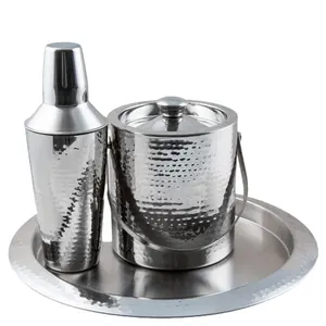 Shaker da Cocktail conico in acciaio inossidabile resistente con vassoio e secchiello per il ghiaccio set completo martellato 700ml Flore 3 pezzi Set di attrezzi da Bar per Bar