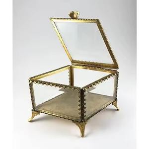 <b>Vintage</b> New Arrival Hot Selling Brass Design Border Glass <b>Jewelry</b> and Earing <b>Box</b> Clear Glass Gold Finished - Product Image 2