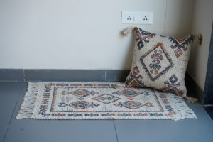 Handwoven Printed Cotton Jute Polyester Chenille Flat Pile <b>Boho</b> <b>Rug</b> for Colorful and Textured Home Decor - Product Image 4