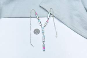 Handmade Cotton Candy Turquoise <b>Lariat</b> <b>Necklace</b> Sterling Silver Adjustable Chain - Product Image 5