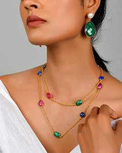 Luxe fait à la main en laiton plaqué or Multi couleur pierres précieuses boucles d'oreilles femmes à la mode fête déclaration thème naturel certifié - Product Image 4