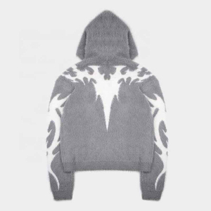 Pull à capuche d'hiver sur mesure pour homme, tricot surdimensionné, pull jacquard, tissu en polaire moelleux, broderie, col en V, respirant - Product Image 3