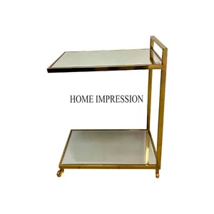 3 Tier <b>Gold</b> Plated Premium Quality Metal Made Frame Serving <b>Trolley</b> From Indian Manufacturer With Smooth Wheels In Lowest Price - Product Image 5
