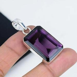 Venta caliente Natural púrpura amatista facetada sólido 925 plata esterlina plateado diseñador colgante mujer joyería al por mayor - Product Image 1