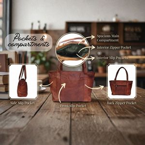 Stylish Women's Brown Genuine <b>Leather</b> Tote <b>Bag</b> with Zipper Closure for Work or <b>Shopping</b> Valentine's Day Gift Purse - Product Image 5