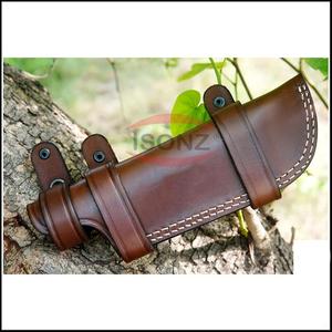 Vente en gros de fourreau de couteau en cuir véritable ISONZ, étui de ceinture tactique avec bouton de poche, accessoires de couteau de survie - Product Image 3