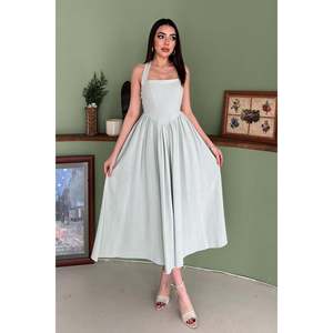 Vestido de Lino con Cuello Halter Color Menta - Menta - Product Image 1