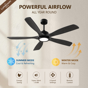 60 Inch Ceiling Fan with <b>Light</b> and <b>Remote</b>, Black Solid Wood Blades Dimmable Reversible DC Motor Ceiling Fan with APP <b>Control</b> - Product Image 2