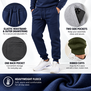 3-PACK Eco-Friendly Woolen <b>Mens</b> Casual Mid Waist Straight Slim Fit Fleece Drawstring Closure Winter Jogger Sweatpants Pockets - Product Image 4