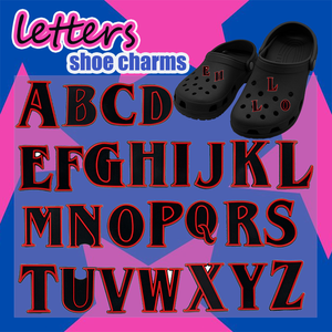Accessoires de sandales pour filles en PVC 2D personnalisés en gros, lettres rouges, décorations de chaussures, alphabet noir cool en caoutchouc - Product Image 1