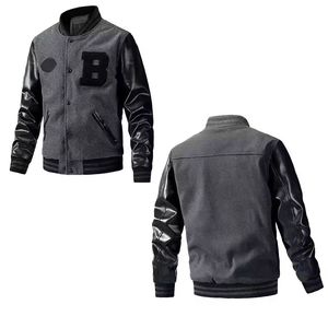 Chaqueta Varsity de Invierno Estilo Bomber para Hombre, de Cuero Sintético, Transpirable, con Botones y Tejido de Punto - Product Image 3