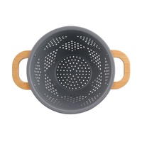 Égouttoir de cuisine auto-drainant avec revêtement en poudre, base solide, poignée en bois facile à saisir, résistant à la rouille