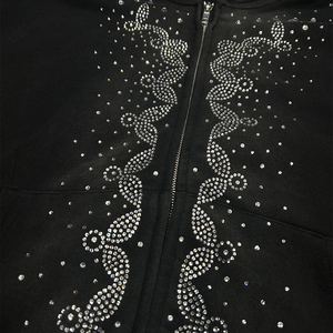 Haute Qualité Mode Personnalisé 100% Coton Gemmes Strass À Capuche Zip up Soleil Lavage Soleil Délavé Zip up Hoodie pour Hommes - Product Image 3