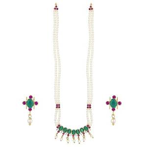 Joyería de moda blanco perla rosa y verde piedra collar pendientes conjunto para regalo de aniversario - Product Image 1