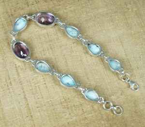 Larimar Amethyst <b>Bracelet</b> 925 Sterling Silver <b>Adjustable</b> Gemstone Jewelry Handmade <b>Bracelet</b> For Women - Product Image 2