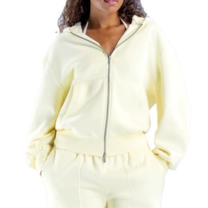 Sudadera con capucha de forro polar extragrande con logo bordado personalizado y cremallera completa de doble cara para mujer, estilo pullover, con hombros caídos, esencial - Product Image 5