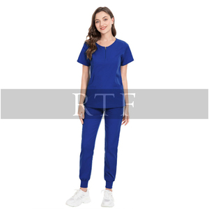Superventas logotipo personalizado elástico mujeres Hospital Scrubs cremallera médico enfermera Top Jogger pantalones finos crudos uniformes personalizables - Product Image 2