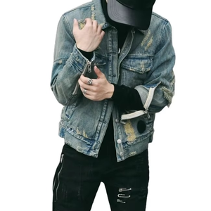 Veste à capuche en toile sur mesure pour hommes avec col montant et logo sur le devant Veste denim d'hiver respirante - Product Image 1