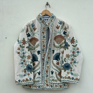 Chaquetas de Trabajo Suzani de Algodón, Bordado Indio, Hermoso Abrigo Suzani de Algodón, Chaqueta Corta para Mujer, Chaquetas Unisex, Chaleco Koti, Moda - Product Image 1