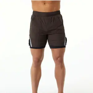 Smoother and Softer 80% Nylon 20% Elastane Fudge Brown Men's Compression Lined Woven Training Short with Front Slip Pockets