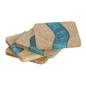 Top Selling Mango Wood Epoxy Resin River Free Coasters With Holder <b>Set</b> Free Coasters by AALIYAN IMPEX - Product Image 6