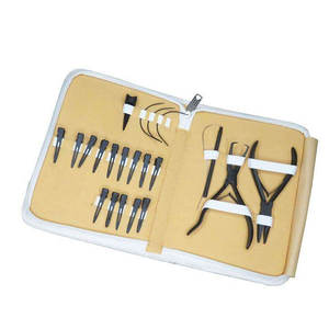 Kit d'outils professionnel pour extensions de cheveux avec micro-anneaux, pinces, aiguilles à boucle, clips dans un étui à fermeture éclair - Product Image 1
