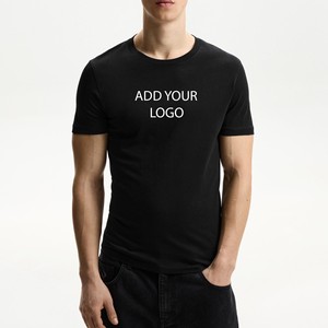 เสื้อยืดผู้ชายทรงเข้ารูปสีดำ ผ้าฝ้าย 100% รับทำโลโก้ พรีเมียม เนื้อผ้านุ่ม สวมใส่สบาย เสื้อยืดพื้นฐาน รับผลิตจำนวนมาก ผู้ผลิตเสื้อผ้า OEM - Product Image 1